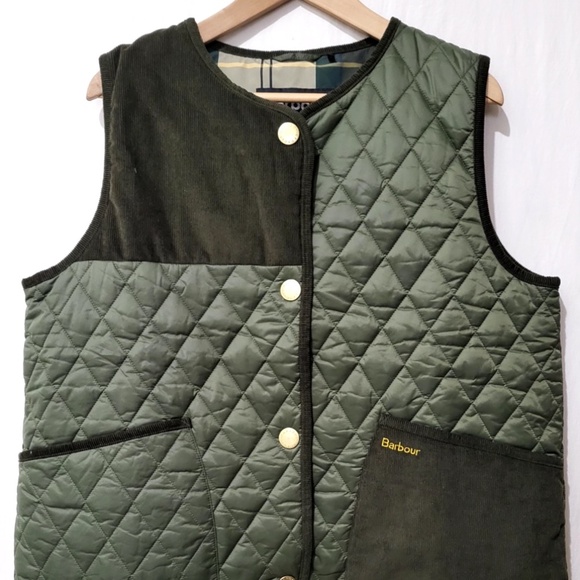 Unworn Barbour Healy Mixed Media Quilted Vest in Olive Green - Picture 2 of 11